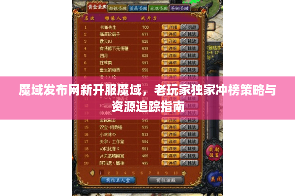 魔域发布网新开服魔域，老玩家独家冲榜策略与资源追踪指南